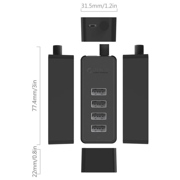 ORICO 4 Port USB2.0 Hub Black|Micro USB Power Adapter Not Included - Black - Image 3